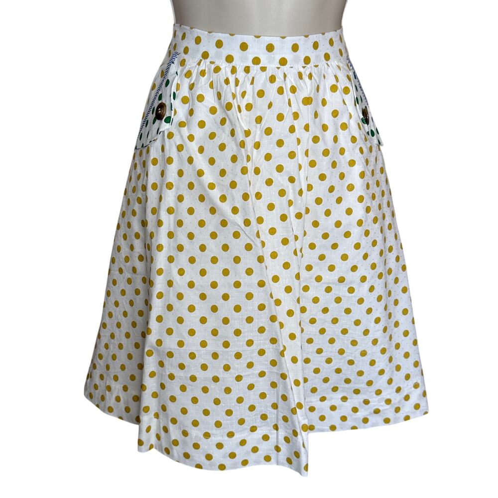 Tulip B Unique Vintage White Gold Polka Dot Cotton A-line Swing Skirt M NWT